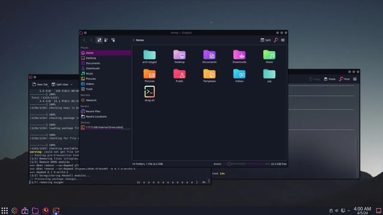 W pełni tematyczny pulpit KDE w systemie Arch Linux