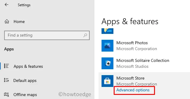 Erreur du Microsoft Store 0x80070520 - Options avancées