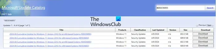 Catálogo do Microsoft Update