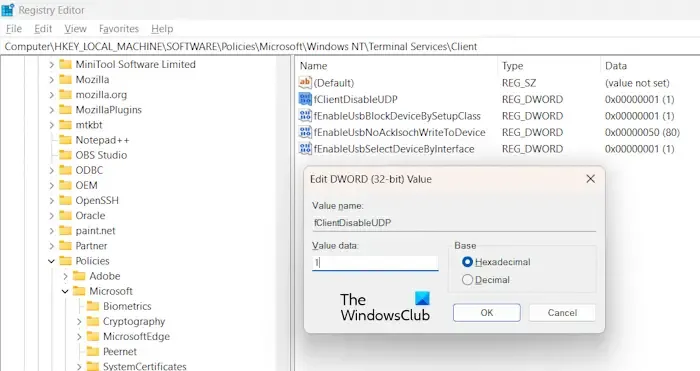 Wijzig het Windows-register voor RDP-sessie
