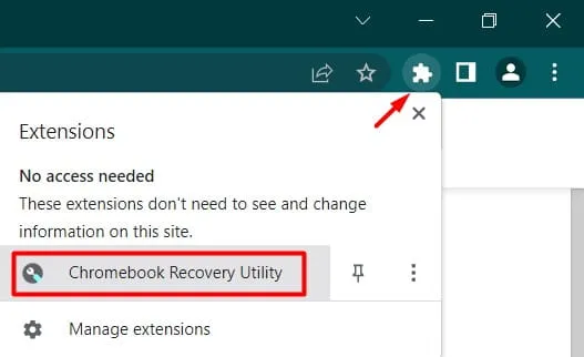 Abra Obtenha o utilitário de recuperação do Chromebook nas extensões