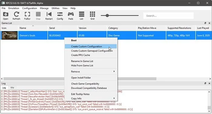 Ps3 sul PC con Rpcs3 Crea configurazione personalizzata