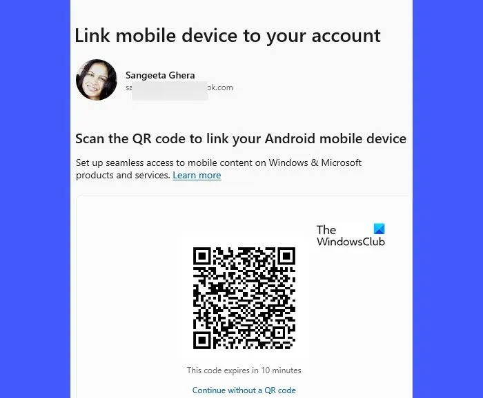 Código QR para vincular Windows e Android