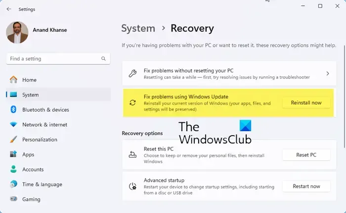 使用 Windows 更新重新安裝 Windows 11