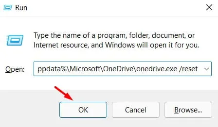 Réinitialiser OneDrive via Exécuter