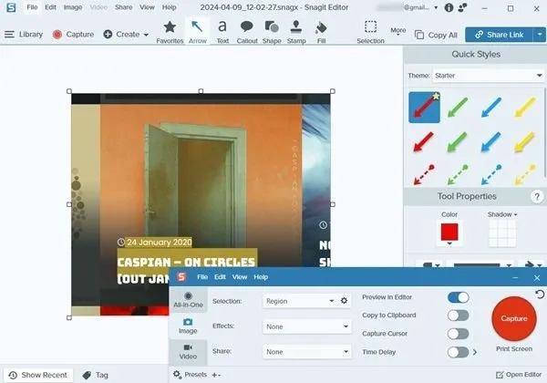 Używanie Snagit do zrobienia zrzutu ekranu na komputerze z systemem Windows.