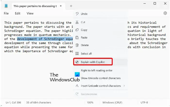 Spiega con Copilot nel Blocco note di Windows 11