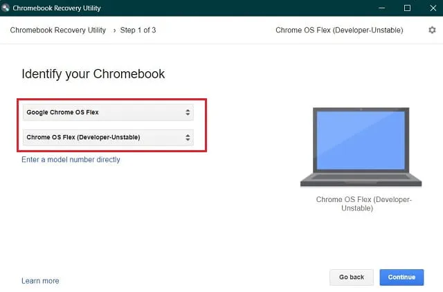 Seleziona Chrome OS Flex per scaricare