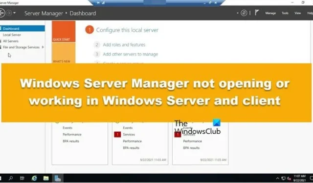 O Gerenciador do Windows Server não abre ou funciona no Windows Server e Client