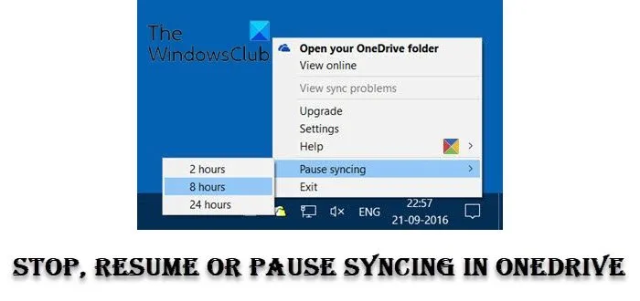 Pare, retome ou pause a sincronização do OneDrive