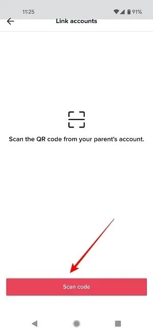 Conta infantil do código de digitalização do controle parental do Tiktok