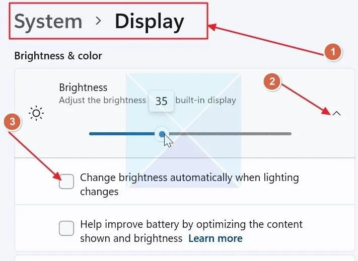 Disattiva la luminosità adattiva in Windows
