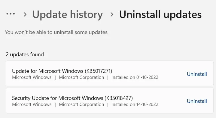Desinstalar la actualización de Windows