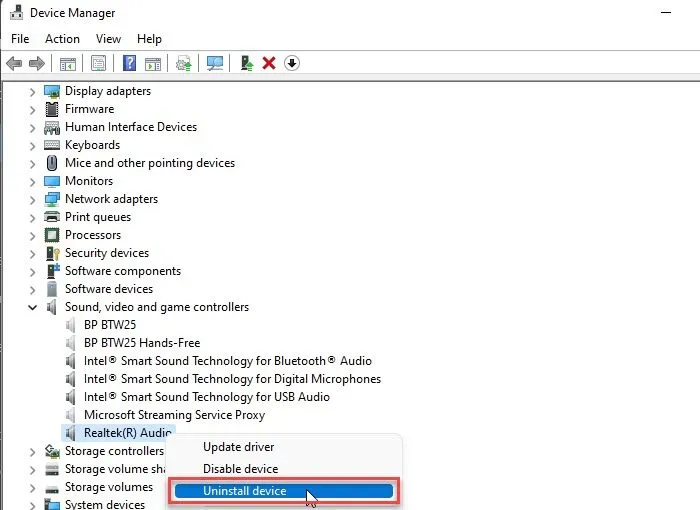 Desinstalando drivers de áudio do Windows