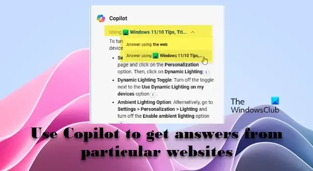 Utilisez Copilot pour obtenir des réponses de sites Web particuliers