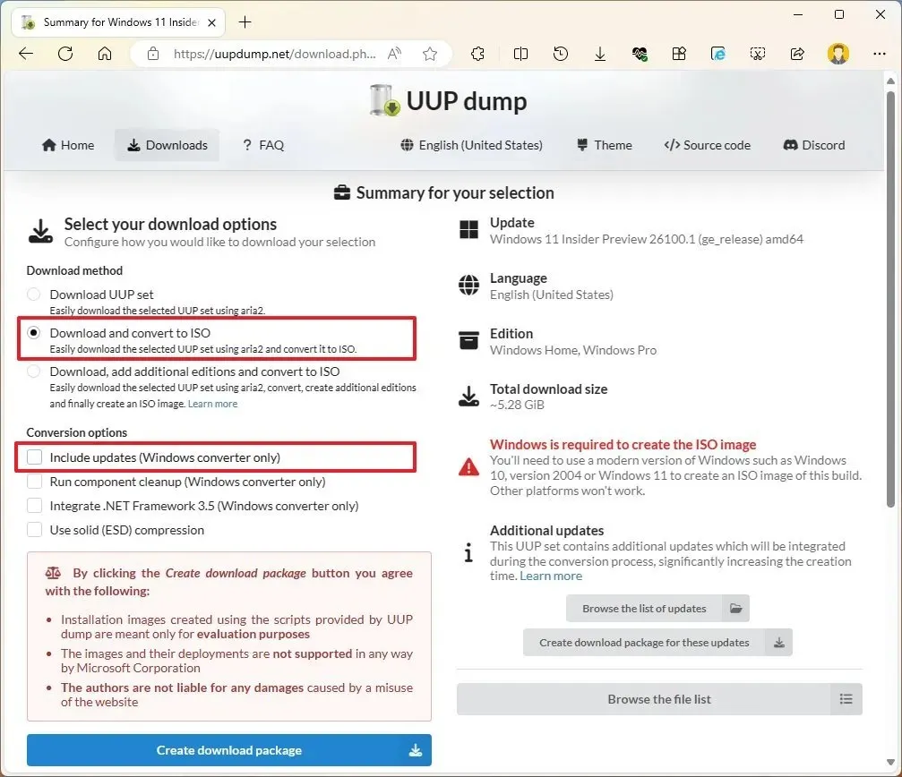 UUP Dump scarica e converte strumenti ISO