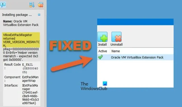 VBoxExtPackRegister ha restituito VERR_VERSION_MISMATCH in VirtualBox