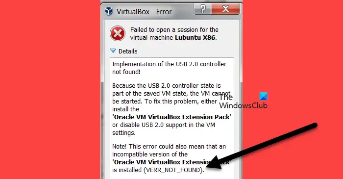 Kon gastsessie niet openen: VERR_NOT_FOUND VirtualBox-fout