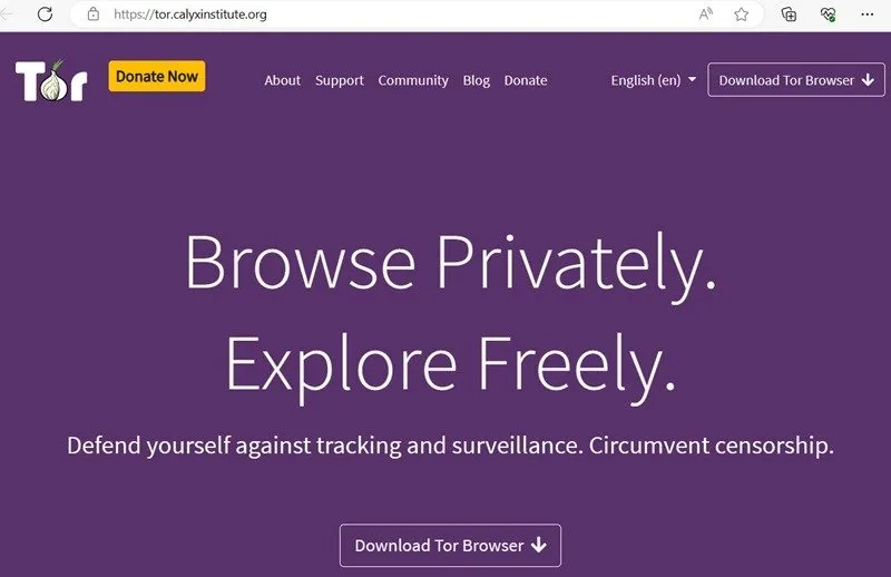 Baixando o navegador Tor do site do Calyx Institute.