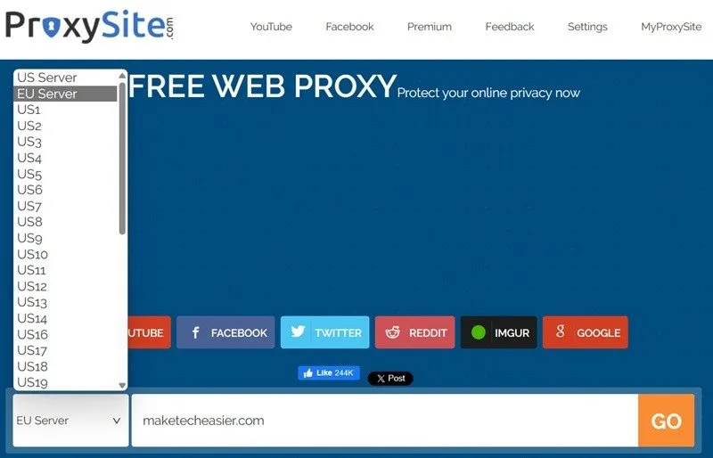 Desbloqueo de sitios web utilizando el servidor remoto de un proxy web gratuito.