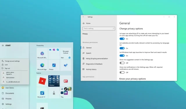 Hoe u aanmeldingsmeldingen voor Microsoft-accounts voor Instellingen en Start op Windows 10 kunt uitschakelen