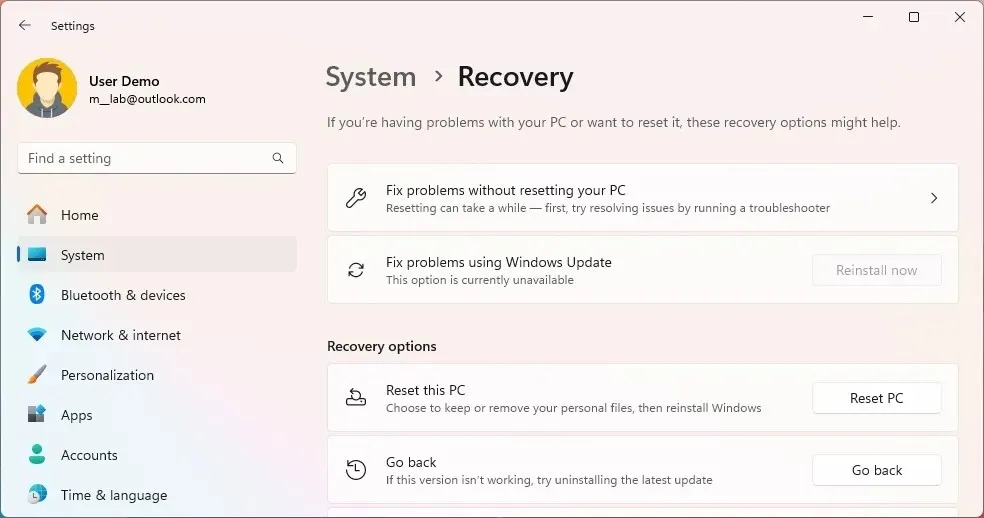 Wiederherstellungseinstellungen für Windows 11
