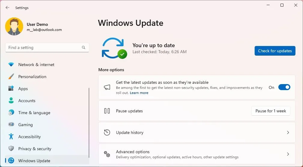 Configuración de actualización de Windows 11