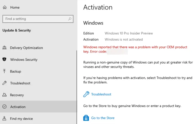 Windows 정품 인증 오류 코드 0xc004f014
