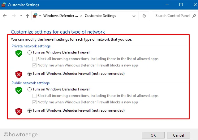 Firewall de Windows Defender: desactivar