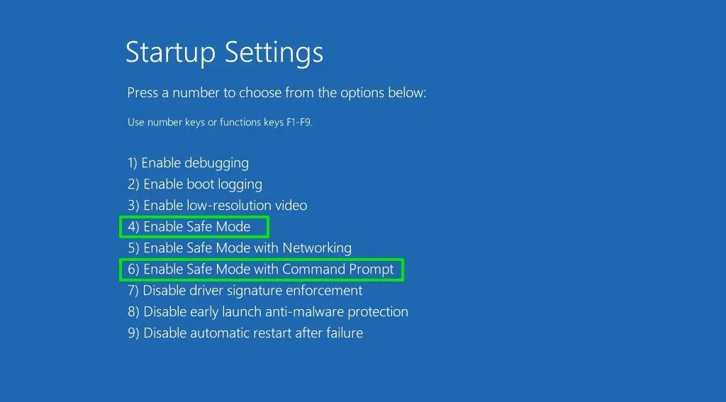 Opties voor Windows Veilige modus