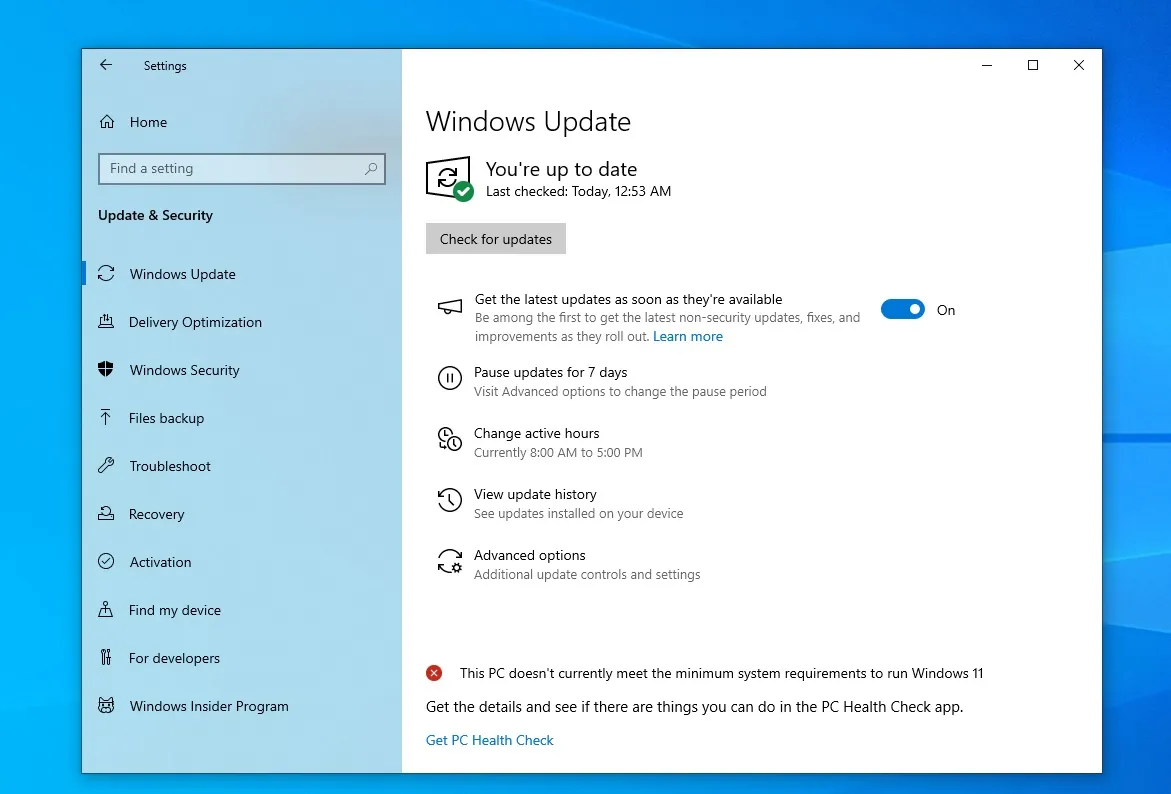 O Windows Update não mostra novas atualizações
