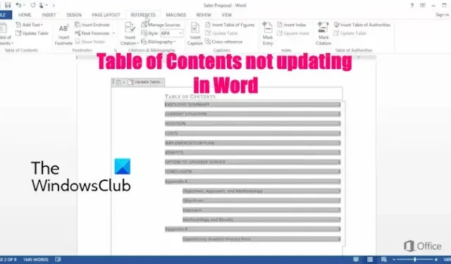 Word-Inhaltsverzeichnis wird nicht aktualisiert [Fix] 
