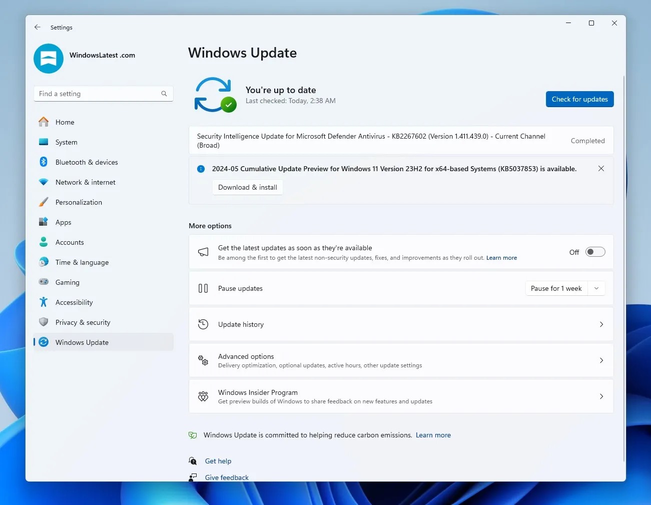 Preview van cumulatieve update 2024-05 voor Windows 11 versie 23H2 voor x64-systemen (KB5037853)