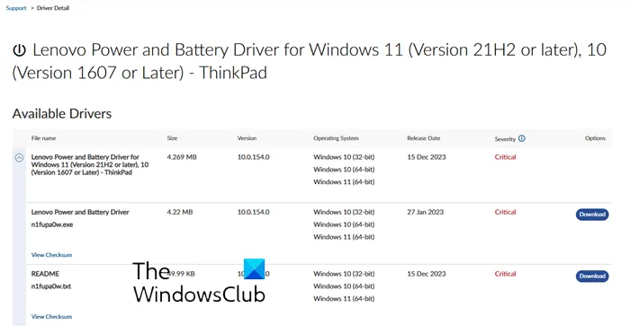 Batterijstuurprogramma voor Windows