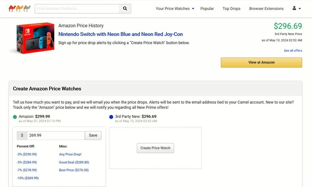 CamelCamelCamel을 사용하여 Amazon 제품 가격을 추적합니다.