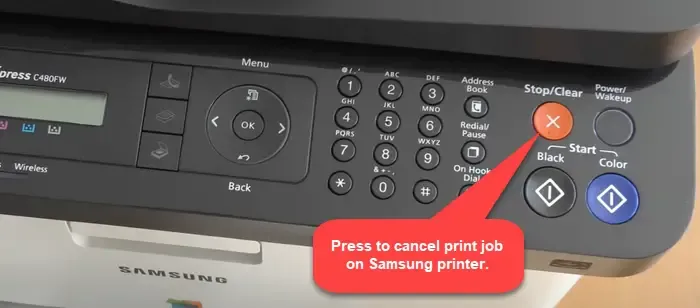 Cancelar trabalho de impressão em impressoras Samsung