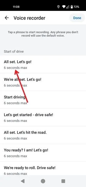 Waze 앱에서 문구 녹음을 시작합니다.