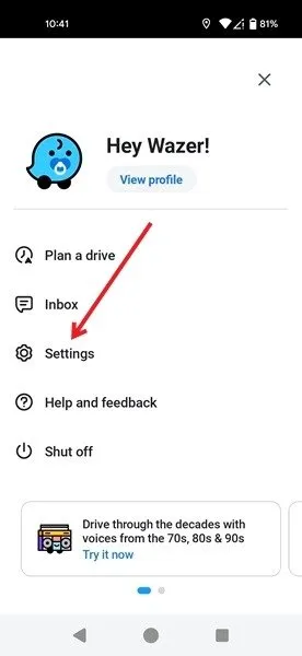 Waze 앱에서 설정 옵션을 탭하세요.