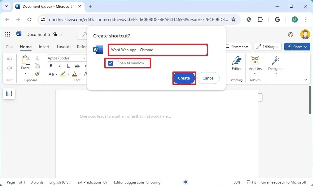Chrome instala la configuración de Office PWA