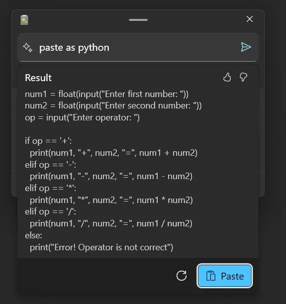 在 powertoys 進階貼上中將 c++ 程式碼轉換為 python