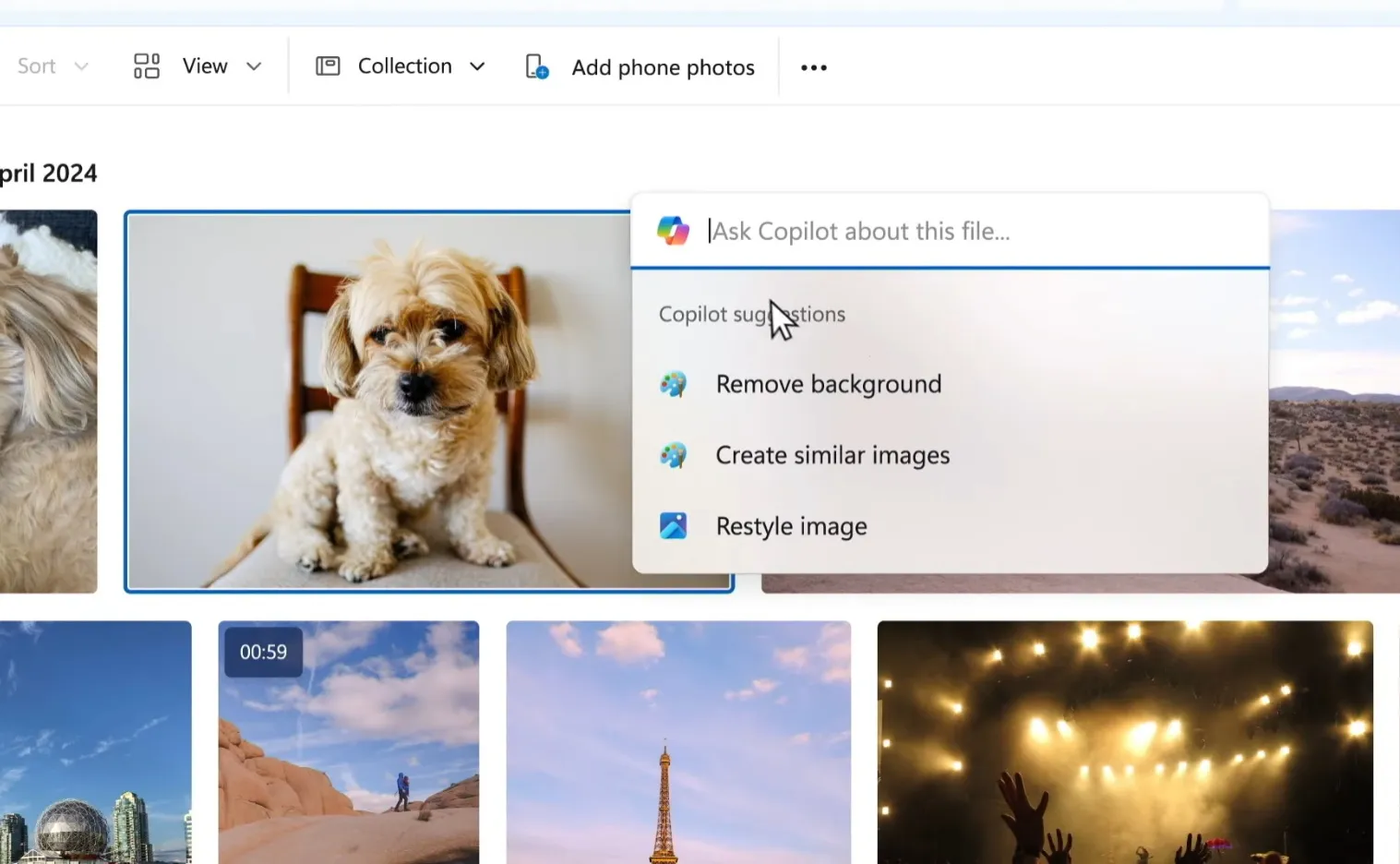copiloot suggesties voor het bewerken van afbeeldingen in de foto-app