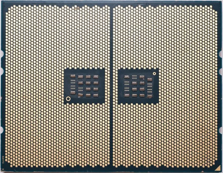 Close-up van de pinnen van een CPU