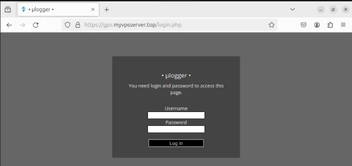 Uno screenshot che mostra la schermata di accesso di ulogger.