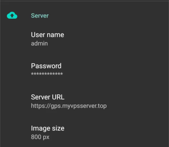 Uno screenshot che mostra i dettagli dell'account e del server del backend ulogger.
