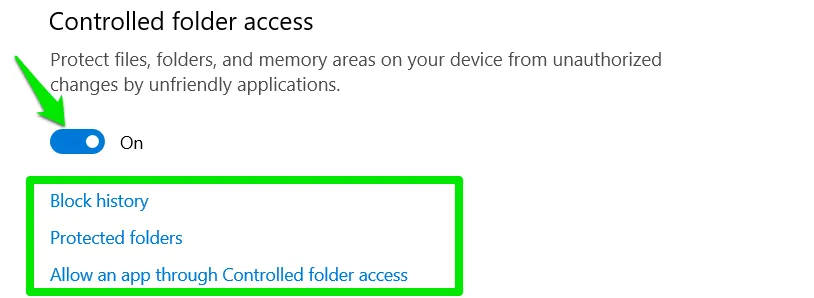 Włącz kontrolowany dostęp do folderów