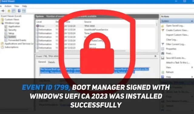 事件 ID 1799，使用 Windows UEFI CA 2023 簽署的啟動管理器已成功安裝