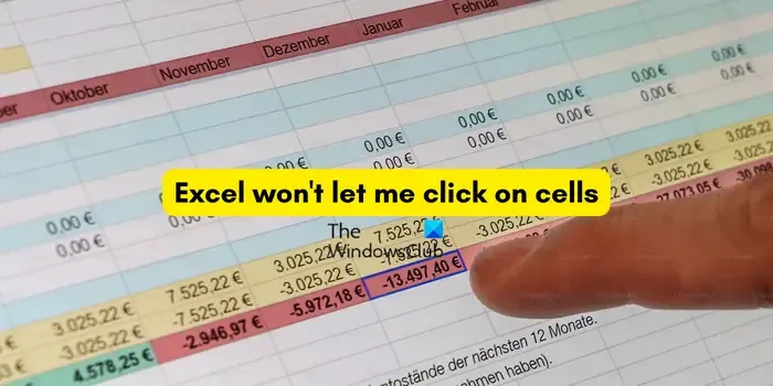 Excel não me deixa clicar nas células