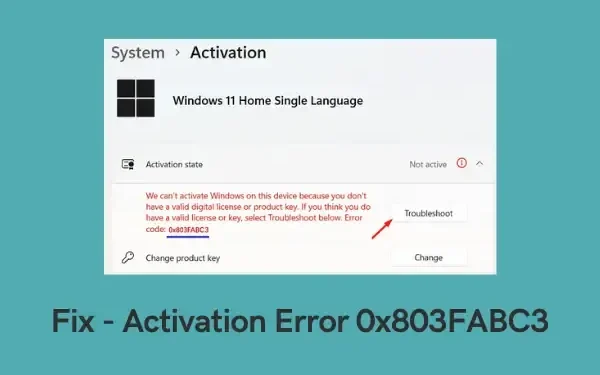 Come risolvere l’errore di attivazione di Windows 0x803FABC3