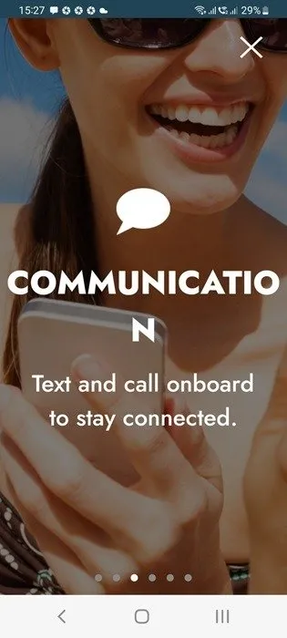 Aplikacja Norweska linia wycieczkowa na Androida pomaga łączyć się na otwartym morzu i wysyłać nieograniczoną liczbę SMS-ów.