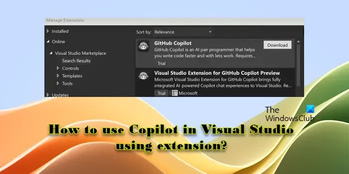 Como usar o Copilot no Visual Studio usando extensão